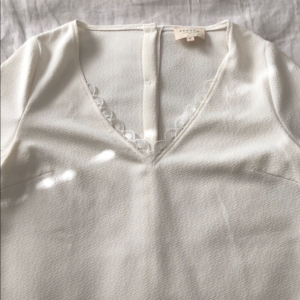 Sezane - White Blouse with Scallop Lace Detail